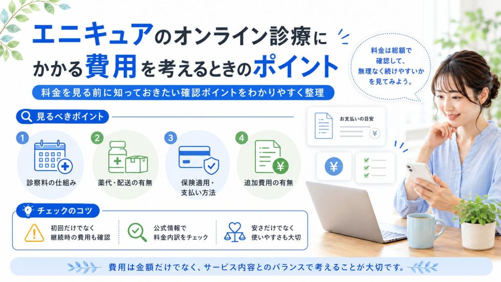 エニキュアのオンライン診療にかかる費用を考えるときのポイント